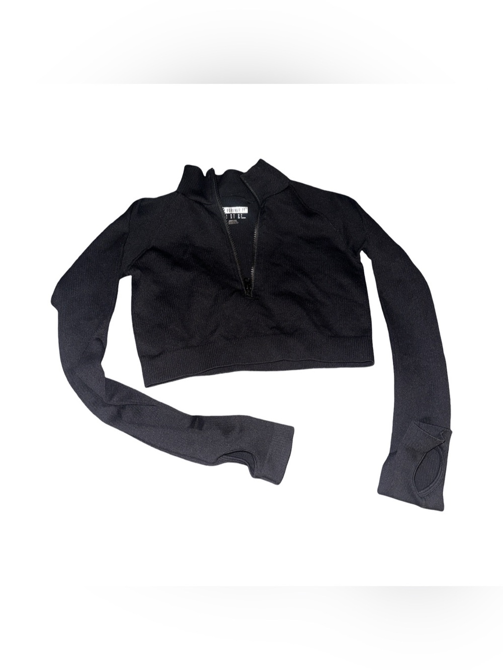 Forever 21 Black Cropped Half-Zip Long Sleeve Top